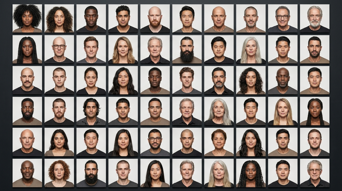 Grid of AI avatar variations for a single winning ad