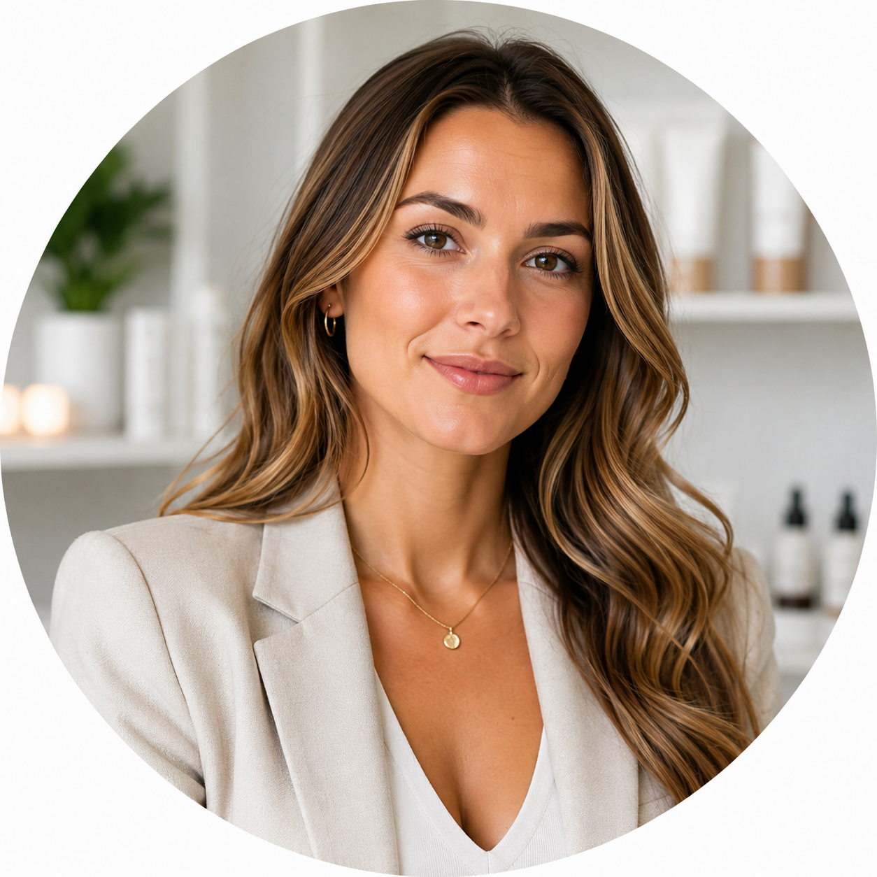 Portrait of Lauren Mitchell, founder of a DTC skincare brand